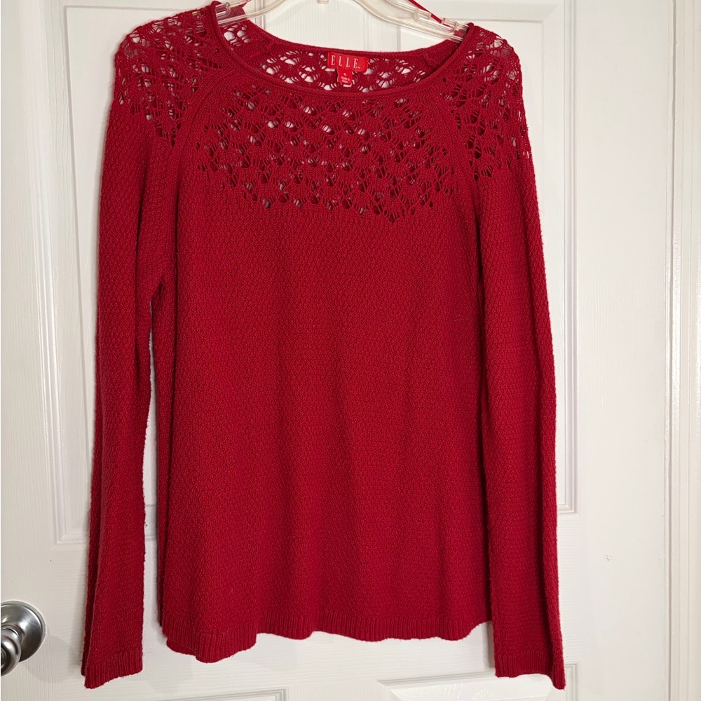 Elle Bright Red Openwork Knit Top
